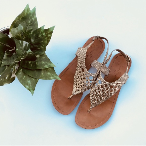 ✔️Jessica Simpson Metallic Tan Weave Sandals - Picture 2 of 3